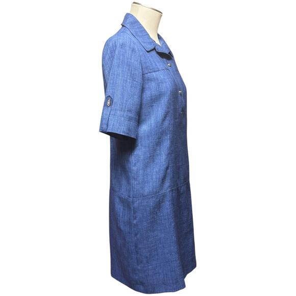 Tahari 6220M386 Popover Short Sleeve Turn Lock Shift Dress Blue 4 - Picture 6 of 6